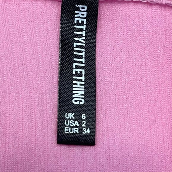 PrettyLittleThings One Shoulder Bikini Top Pink Stretch Crinkle Short Sleeve Swi - Picture 6 of 7